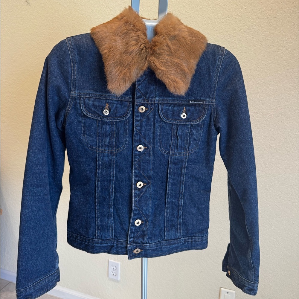 Dolce and Gabbana  D&G Denim Jacket with Fur Collar  Size XS